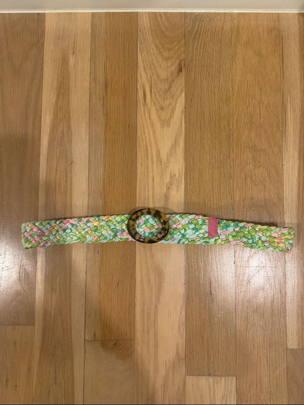 Lilly Pulitzer Multicolor Woven Belt with Tortoiseshell Round Buckle